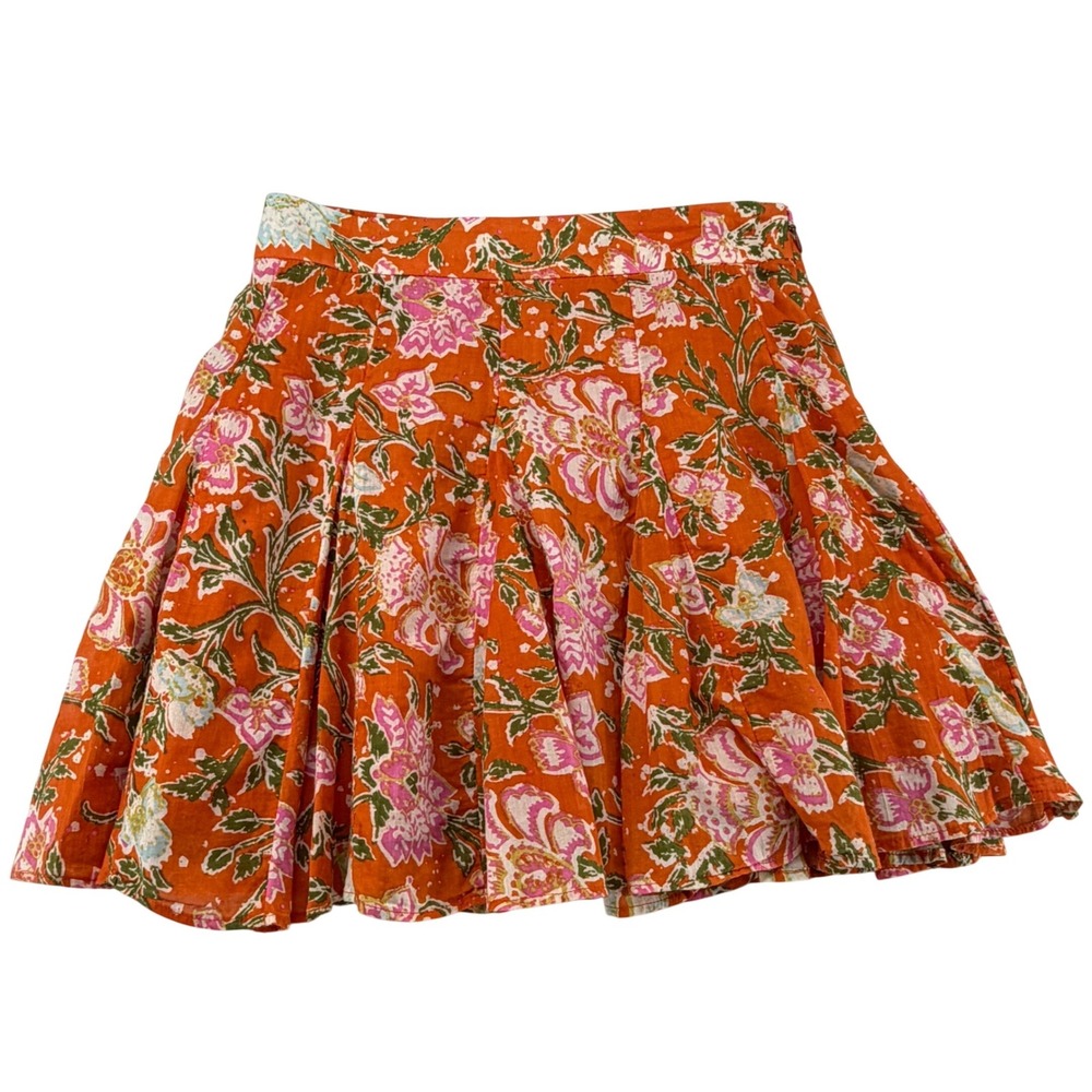 Free People End of The Island Godet Skirt Orange Floral 100% Cotton Womens 2